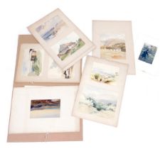 A portfolio of 19thC topographical watercolours, one attributed to Evan Baillie of Dochfour, 1873.