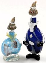 A Murano glass clown decanter and stopper, in blue, white and black, 32cm high, and a further decant