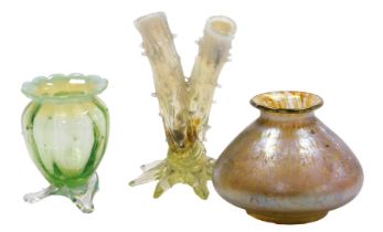 A Loetz Candia Papillon glass vase, 8cm high, together with a Victorian uranium glass vase, modelled