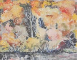 John Weu (Austrian, b.1928). River landscape, oil on canvas, signed, 19.5cm x 24cm, together with s