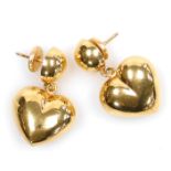 A pair of 18ct gold heart shaped earrings, 4.8g.