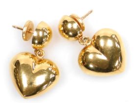 A pair of 18ct gold heart shaped earrings, 4.8g.