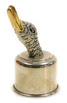 A Gucci silver plated duck's head bottle opener or cap, 9cm high.