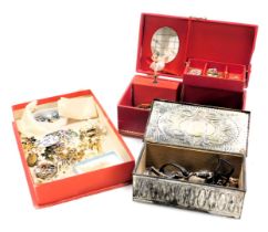Silver and costume jewellery, including lady's wristwatches, brooches, gold plated lockets, cameo br