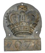 A fire mark for Bristol Crown, lead, (Addis Ref 6A(i)), policy number 7078.