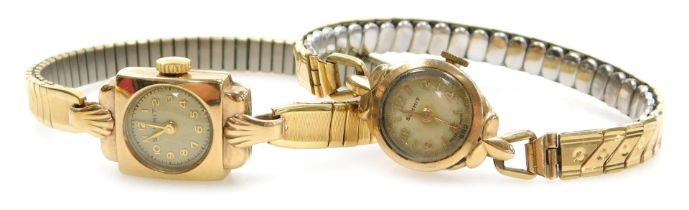 Two Summit lady's 9ct gold cased wristwatches, each with circular dials bearing Arabic numerals, on