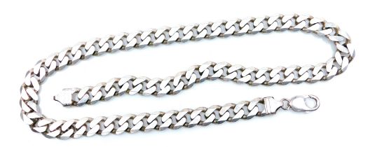 A silver curb link neck chain, on a lobster claw clasp, 94.9g.