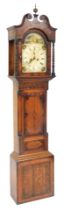 A Georgian oak and mahogany longcase clock by William Green of Grantham, the enamelled break arch di