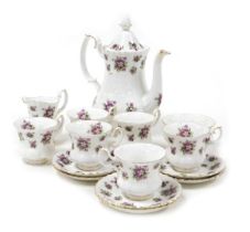 A Royal Albert porcelain Sweet Violets pattern part coffee service, comprising coffee pot, cream jug