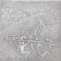 An ICI AgroChemicals professional plaque, designed by Ken Court, illustrating a scene of scientific