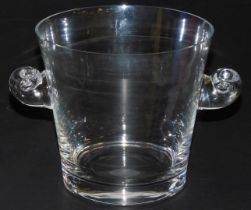 A Tiffany glass ice bucket, with twin scroll handles, etched mark, 15.5cm high.