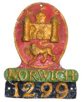 A fire mark for Norwich General, painted lead, (Addis Ref 28A), policy number 1299.