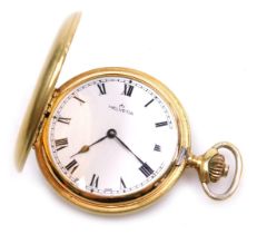 An early 20thC Helvetia gold plated gentleman's Hunter pocket watch, keyless wind, enamel dial beari