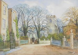 Albert Henry Findley (British, 1880-1975). A Leicestershire church, watercolour, signed, 37.5cm x 5