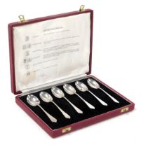 A set of six Elizabeth II silver teaspoons, bearing hallmarks for six individual assay offices, case