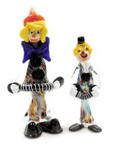 A Murano glass figure of a clown, with a stylised concertina, 34cm high, and another similar, 26cm h