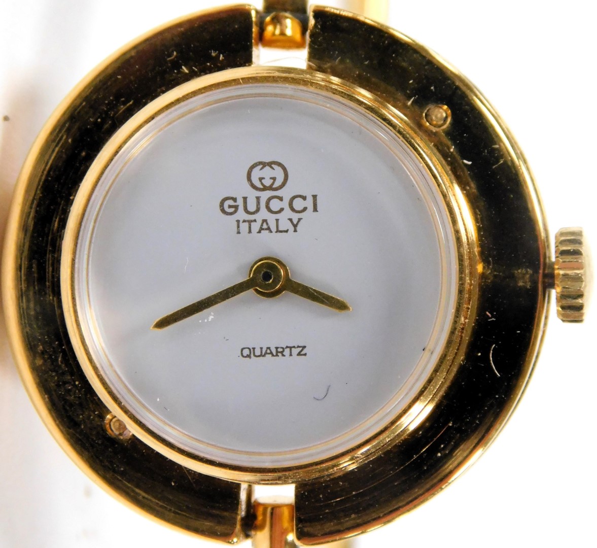 A Gucci gold plated lady's dress wristwatch, with twelve interchangeable coloured bezels, boxed. - Image 2 of 3