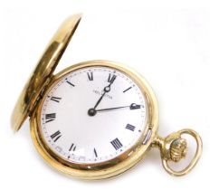 A Helvetia gold plated gentleman's hunter pocket watch, key less wind, circular enamel dial bearing