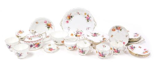 A Royal Crown Derby porcelain Derby Posies part tea service, comprising pair of bread plates, sucrie