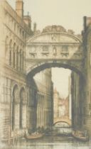 Edward Sharland (British, 1884-1967). Bridge of Sighs-Venice, coloured etching, signed and titled in