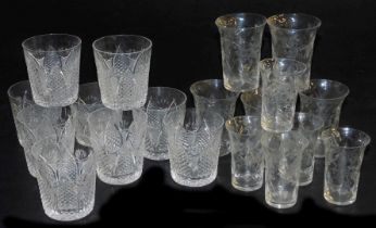 A set of nine Waterford Dunmore pattern crystal whisky glasses, and an early 20thC part suite of tab