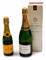 A bottle of Laurent-Perrier brut champagne, boxed, together with a half bottle of Veuee Clicquot cha