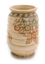 A Crown Ducal Charlotte Rhead Golden Leaves pattern vase, of horizontal fluted form, no. 4921, paint