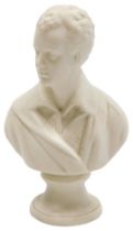 A late 19thC Parian bust of Lord Byron, titled verso, 22cm high.