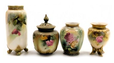 A group of late 19th/early 20thC Royal Worcester blush porcelain vases, comprising a potpourri vase