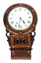 A late 19thC rosewood cased drop dial wall clock, circular dial bearing Roman numerals, eight day mo