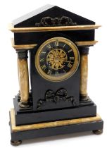 A late 19thC French slate and marble ting tang clock, circular brass dial with black chapter ring be