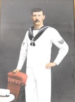 English School (19thC). A portrait of a sailor, three quarter length with a hat for HMS Kent, gouac