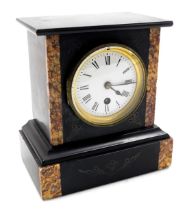 A Victorian slate and marble mantel clock, circular enamel dial bearing Roman numerals, eight day mo