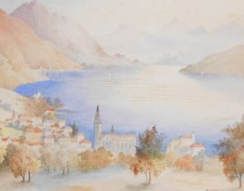 CJ Norton (British, early 20thC). Weggis, Lake Lucerne, Switzerland, watercolour, titled and signed,