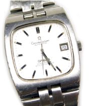 An Omega Constellation chronometer stainless steel gentleman's wristwatch, square silvered dial with