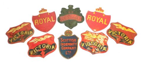 Various late fire marks, including Victoria (3), Royal (3) (Addis References 97B(i), 97D(i) tin (97D
