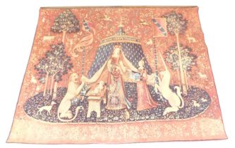 A wall hanging of The Lady and the Unicorn, 182cm x 145cm.