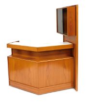 A late 20thC Turnidge of London portable teak bar unit, with a drink's cabinet, of two sliding glass