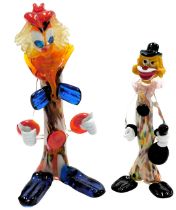 A Murano glass figure of a clown, with an orange collar and blue bow tie, 34cm high, and a further f