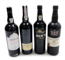 Four bottles of port, comprising Taylor's 10 year old Tawny port, Fonsecca BIN number 27 finest rese