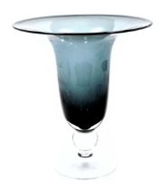 A late 20thC Continental grey glass vase, the trumpet shaped bowl raised on a single knop stem and c