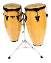 A pair of Cosmic percussion congo drums with stand, drums 74cm high.