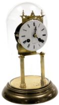A late 19thC French brass table clock, by Henry Marc, Paris, circular enamel dial bearing Roman nume