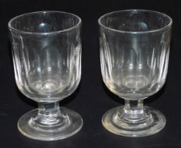 A pair of Victorian cut glass rummers, the oval vertical fluted bowl, raised on a hexagonal faceted