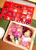 Christmas decorations, baubles, tinsel, etc. (1 shelf)