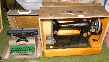 A cased Singer sewing machine and a cased Lilliput typewriter.