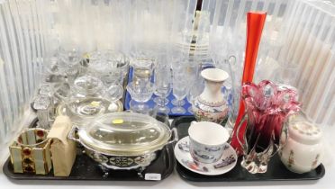 Glassware, to include bowls, drinking glasses, cut glass wine glasses, large Art Glass vases, etc. (