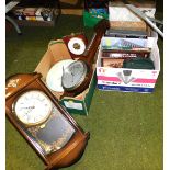 A quantity of clocks, barometers, and games, to include Scrabble. (3 boxes)