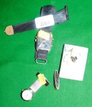 A gentleman's Lorus watch, nurse's watch and various tie pins.