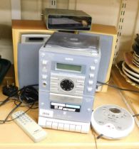 A Sanyo 3D surround full autostop multi function display CD player, with tape deck below, speakers,